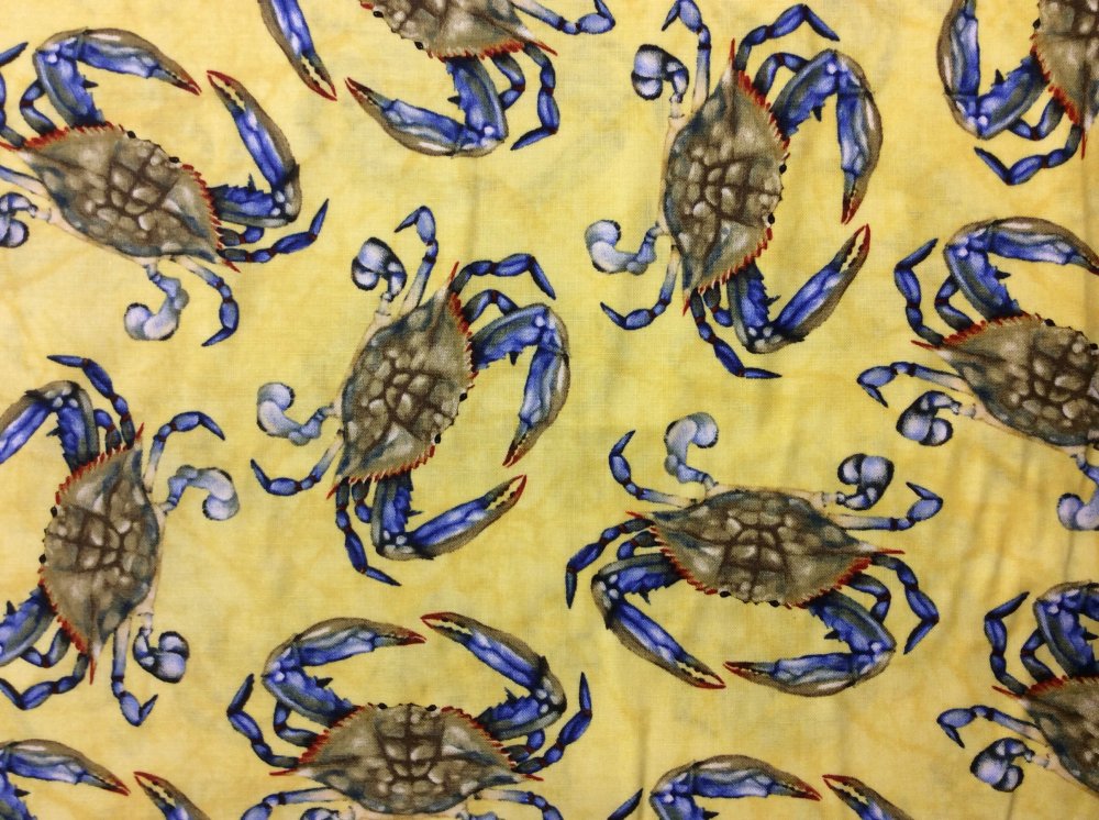 Blue King Crab Yellow Sea Life Ocean Sea Food Cotton Fabric Quilt