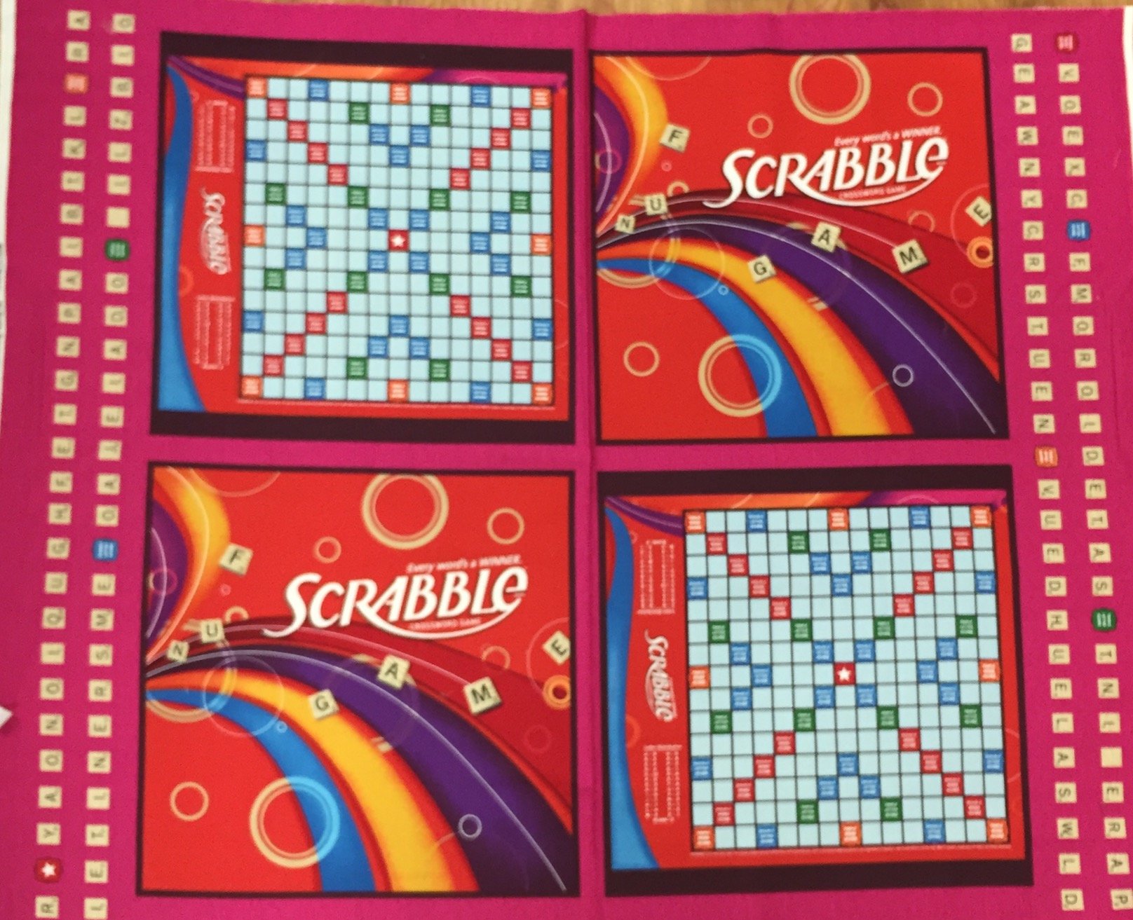 Hasbro Scrabble Board Game Panel Retro Game Night Cotton Quilt Fabric