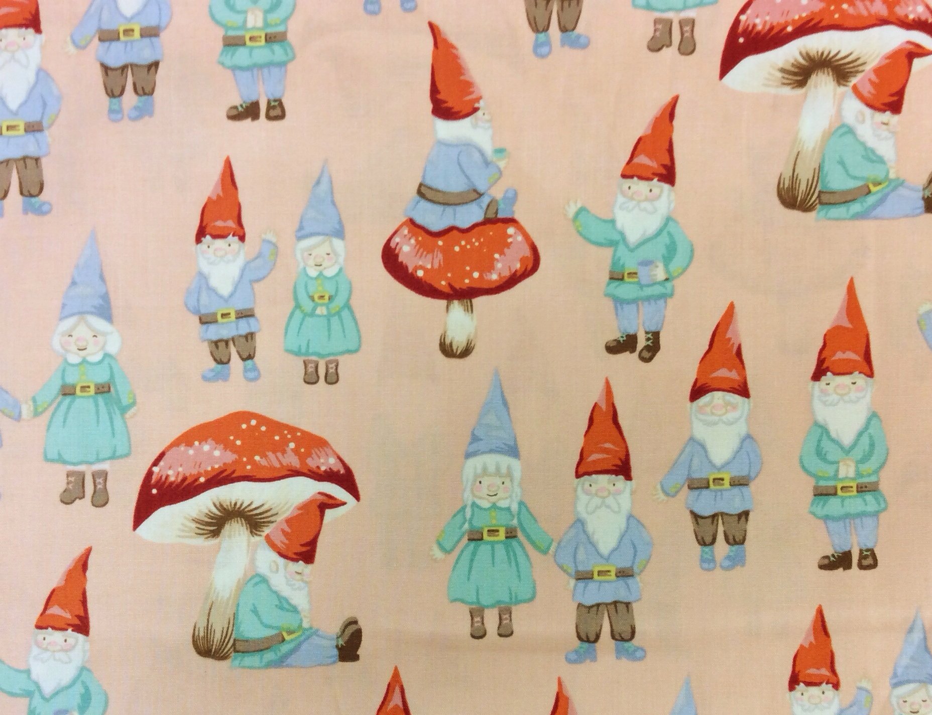 MD93 Gnome Mushroom Couple Cute Cartoon Woods Magic Cotton Quilting Fabric