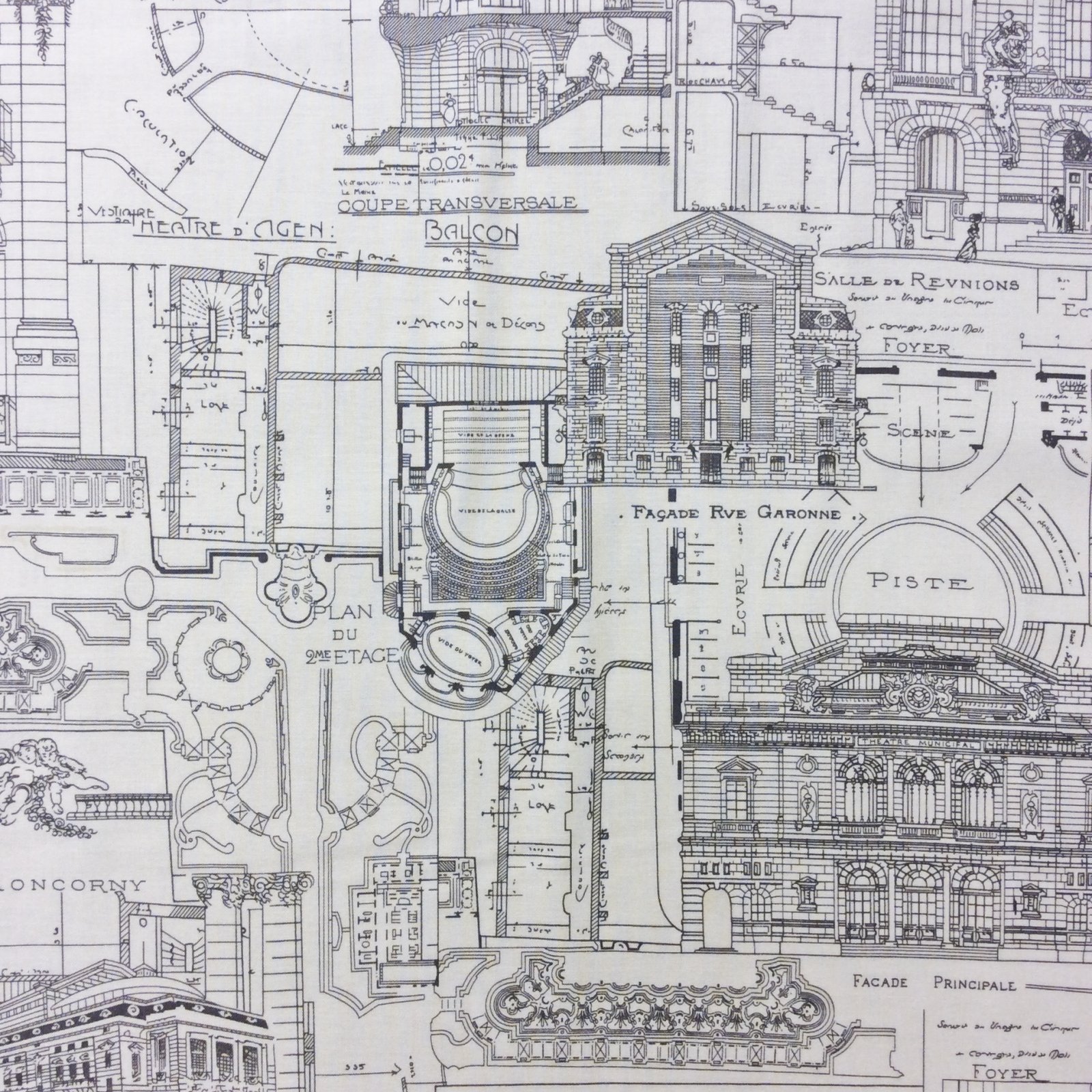 MO10 Blueprint Building Architecture City Cityscape Quilt Cotton