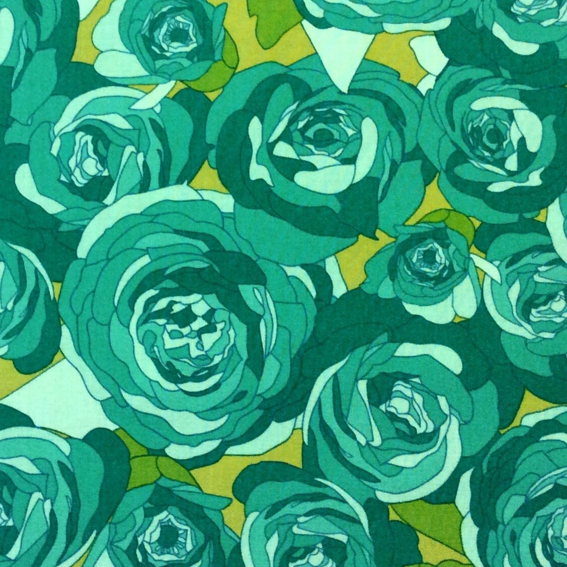 Blue & Green Cabbage Rose Floral Flower Garden Nature Cotton Quilt
