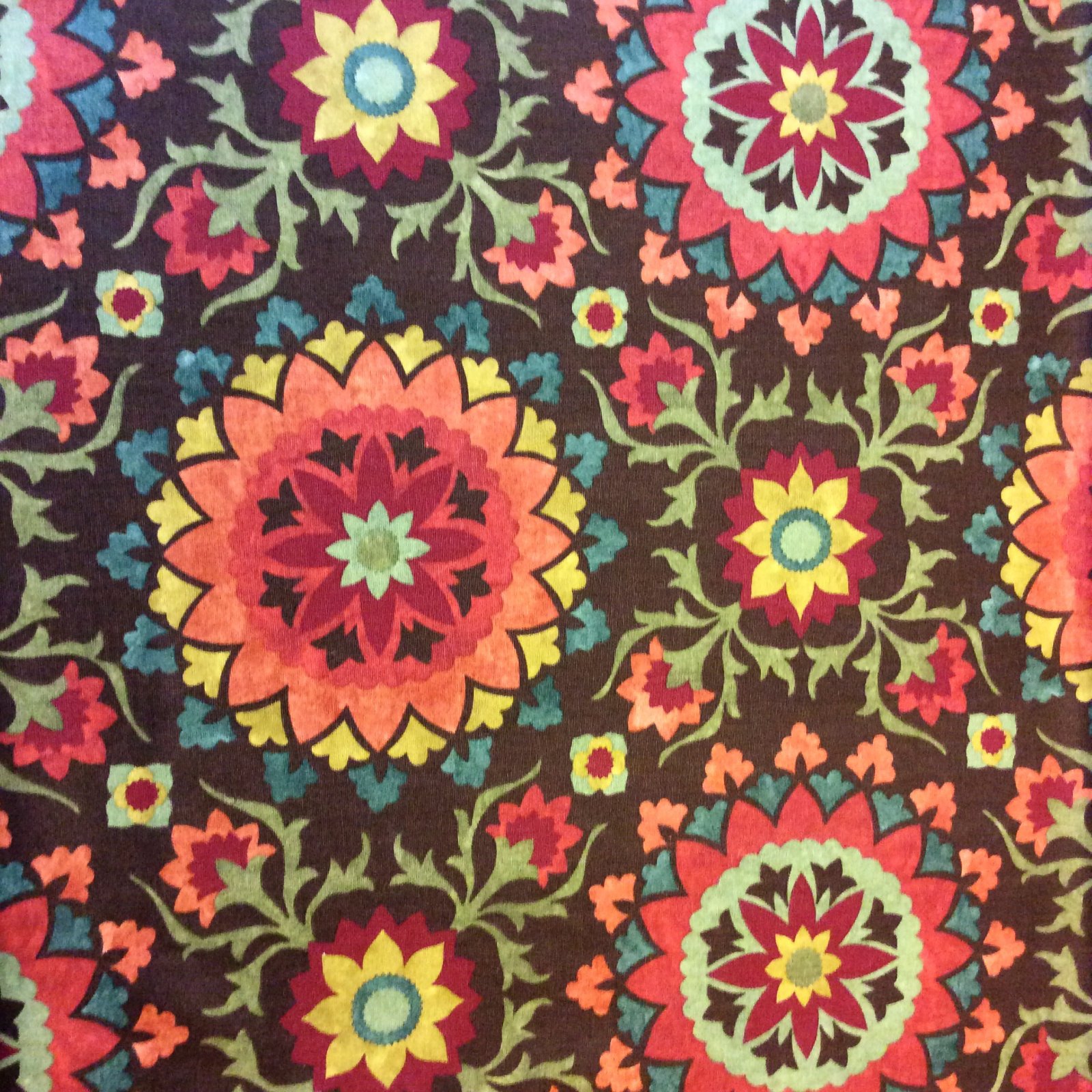 NL233 Moroccan Floral Suzani Medallion Jewel Tone Cotton Weave Home Decor Fabric