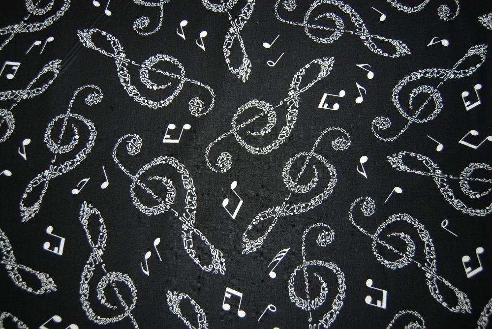 Musical Notes Music Orchestra Black & White Cotton Quilting Fabric CR134