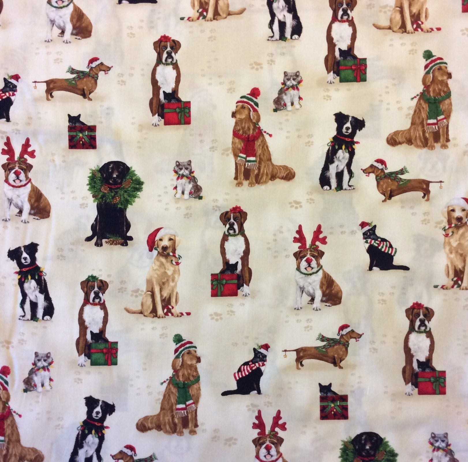 RK119 Christmas Dogs Puppies Cute Holiday Winter Reindeer Quilting