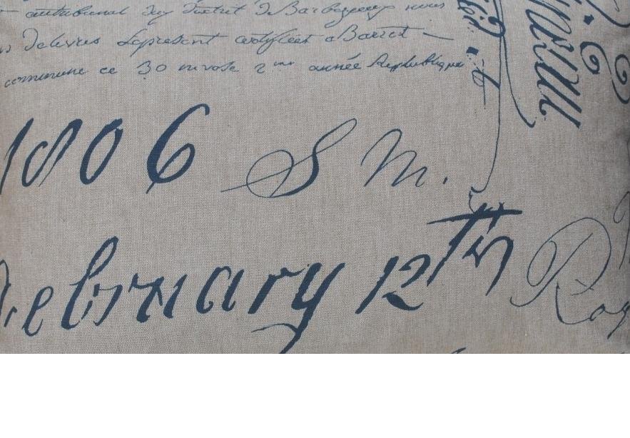 French Script Classic Script Drapery Fabric Blue Linen Weave Cotton Fabric Upholstery Drapery