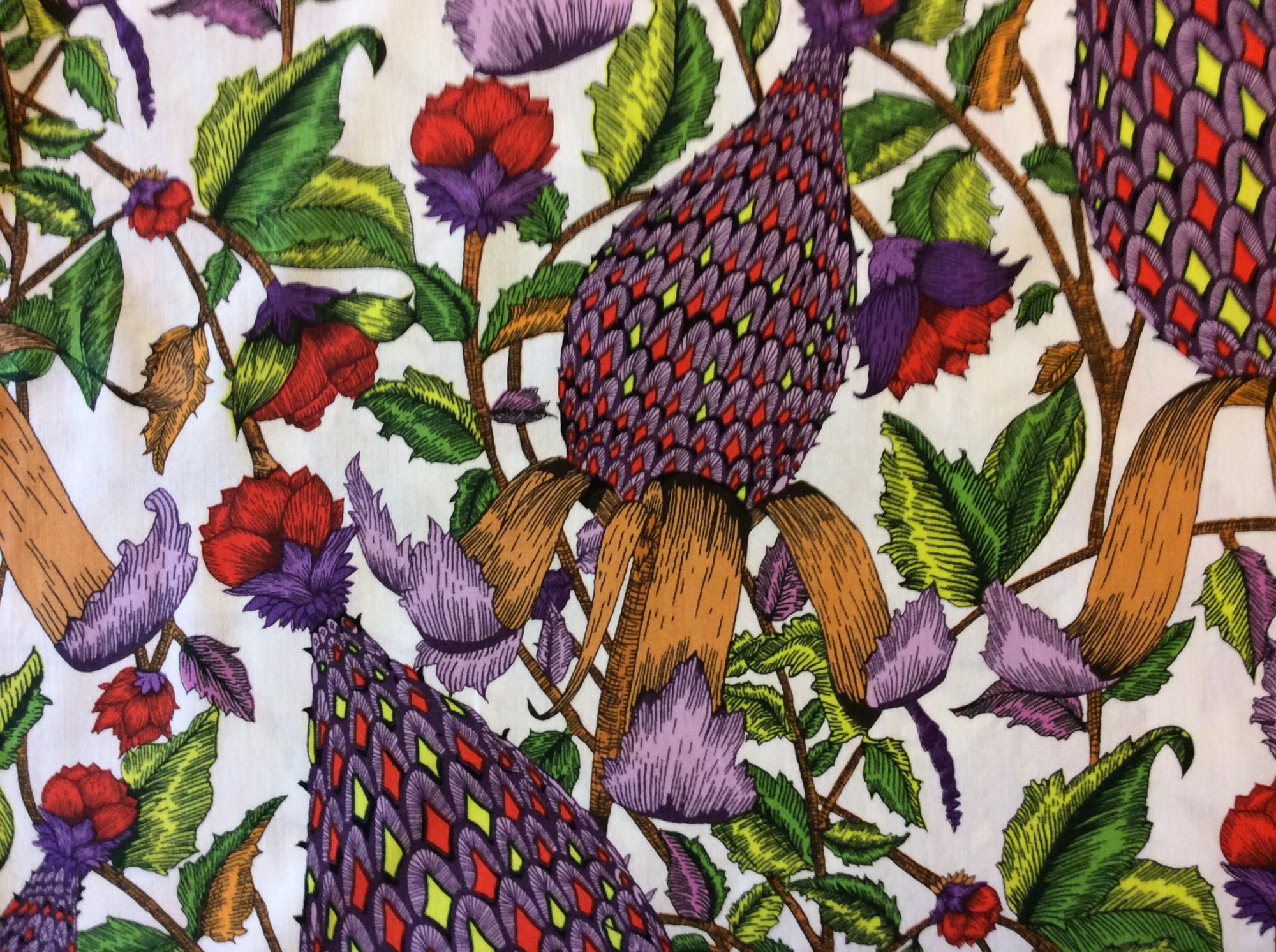 Exotic Pineapple Jungle Tropical Hawaii Neon Floral Cotton Quilting