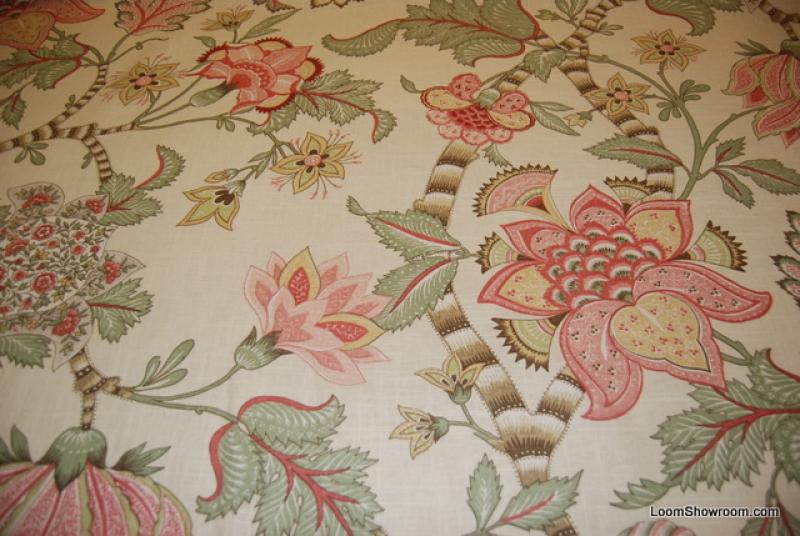 Clarice Beautiful Jacobean Style Large Scale Floral English Cream Linen