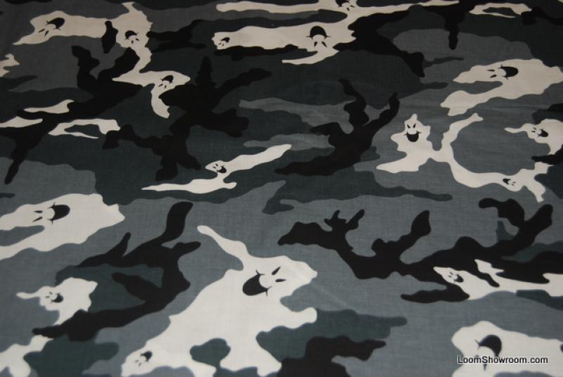 Camouflage Camo Ghosts White and Grey Black Spooky Hunting Cotton Quilt