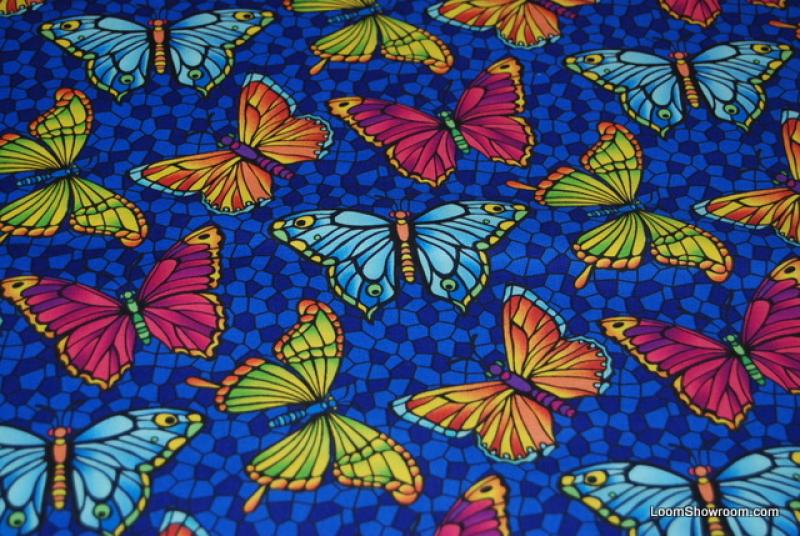 880 Stained Glass Butterfly Print Bold Color Cotton Fabric Quilt Fabric