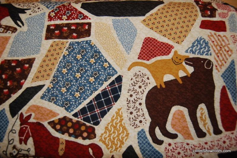 FF64 Williamsburg Folk Art Quilt Patchwork Cat Dog Bird Horse Cotton