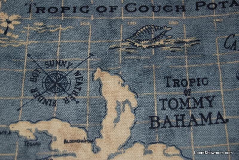 Tommy Bahama Island Song Caribbean Map Blue Colorway Slubby Textured