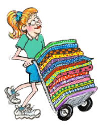girl with fabric cart